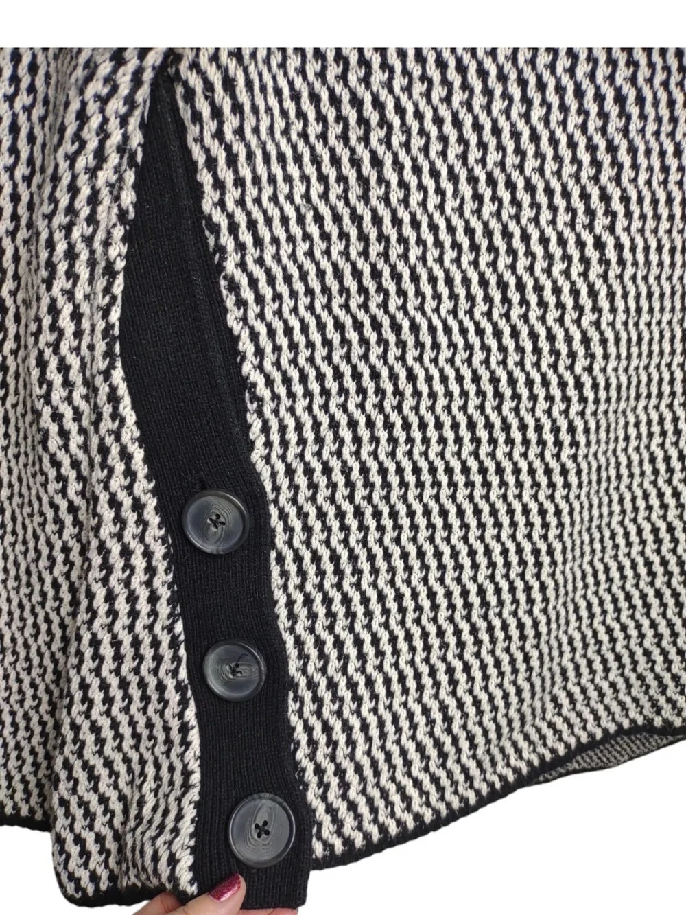 LOFT Black & White Textured Flare Sleeve Sweater with Side Button Panels